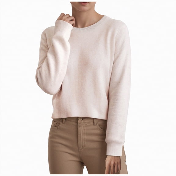 mgoYE Women’s Long Sleeve Sweaters Cropped Crew Neck Business Casual Light Weight Sweater Tops Fall Fashion Clothes(Beige,XL)
