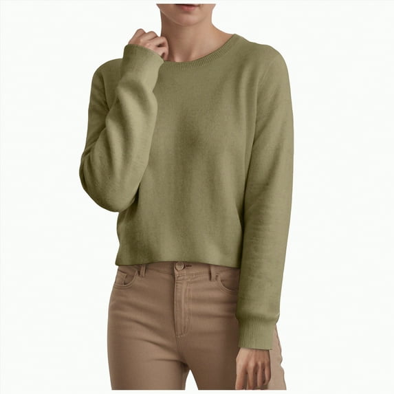mgoYE Women’s Long Sleeve Sweaters Cropped Crew Neck Business Casual Light Weight Sweater Tops Fall Fashion Clothes(Light Green,L)