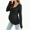 thumbnail image 1 of mgoYE Women's Maternity Shirts, Ribbed Long Sleeve Pregnancy Sweaters Crew Neck Slit Side Knit Pregnant Tunic Tee Top(Black,L), 1 of 9