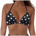 thumbnail image 1 of mgoYE Women's Polka Dots Triangle Bikini Top Halter String Bathing Suit Swimsuit Tops(Black,L), 1 of 5