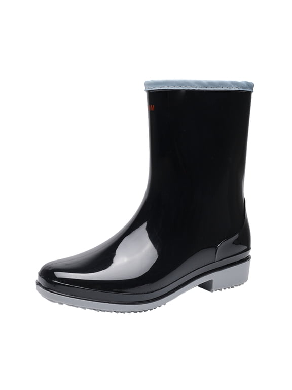 Women's Short Rain Boots Waterproof Anti Slip Rubber Ankle Booties Rainboots for Women|Black 8.5