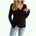 thumbnail image 1 of mgoYE Women's Sweaters Split Side Long Sleeve V Neck Fall Maternity Clothes Ribbed Knit Trendy Pullover Tops(Black,L), 1 of 9