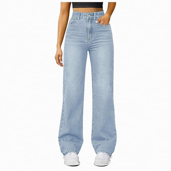 mgoYE Women's Wide Leg Jeans High Waisted Strechy Denim Pants(Light Blue,5XL)