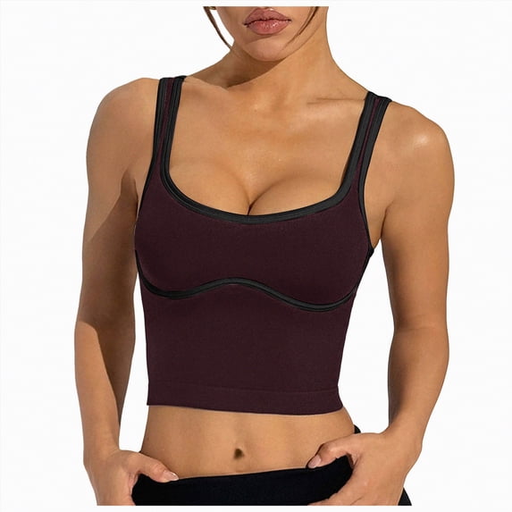 mgoYE Women's Workout Racerback Tank Tops Spandex Yoga Athletic Running Gym Sports Crop Tops for Women(Coffee,S)