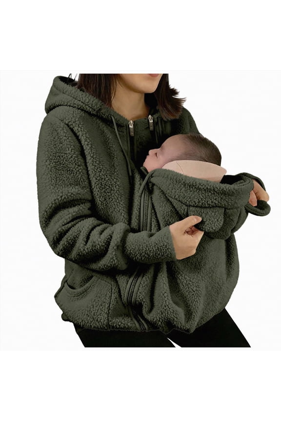 Women's Zip Up 3 in 1 Maternity Ba’by Wearing Hoodie Sweatshirt Jacket(AG,XL)