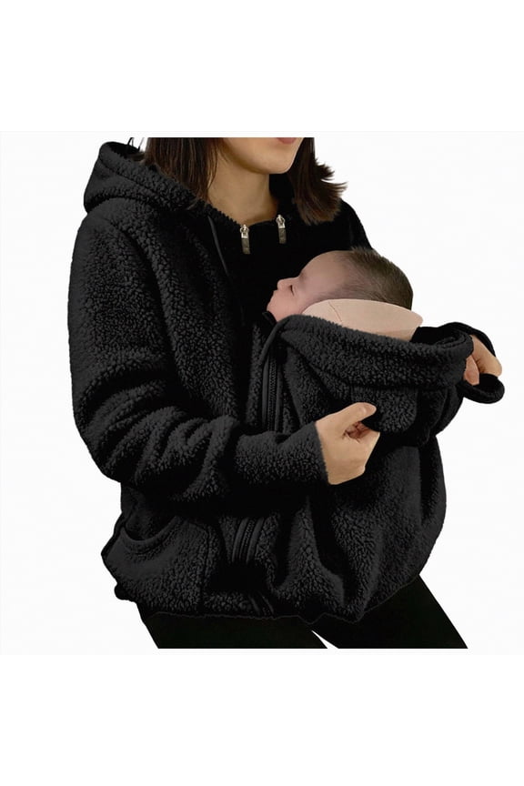Women's Zip Up 3 in 1 Maternity Ba’by Wearing Hoodie Sweatshirt Jacket(Black,L)