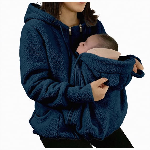 mgoYE Women's Zip Up 3 in 1 Maternity Ba’by Wearing Hoodie Sweatshirt Jacket(Blue,2XL)