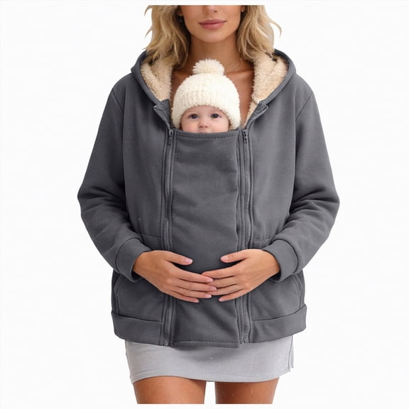 mgoYE Women's Zip Up 3 in 1 Maternity Ba’by Wearing Hoodie Sweatshirt Jacket(Dark Gray,2XL)