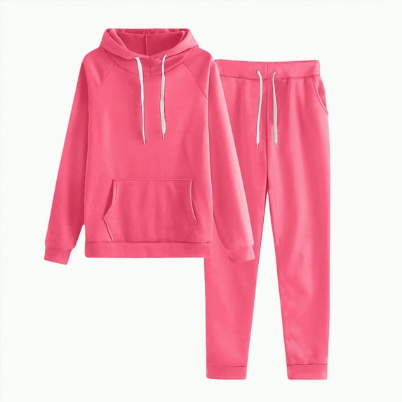 mgoYE Womens 2 Piece Outfits Lounge Hoodie Sweatsuit Sets Sweatshirt Baggy Fall Comfy Sweatpants with Pockets(Hot Pink,M)