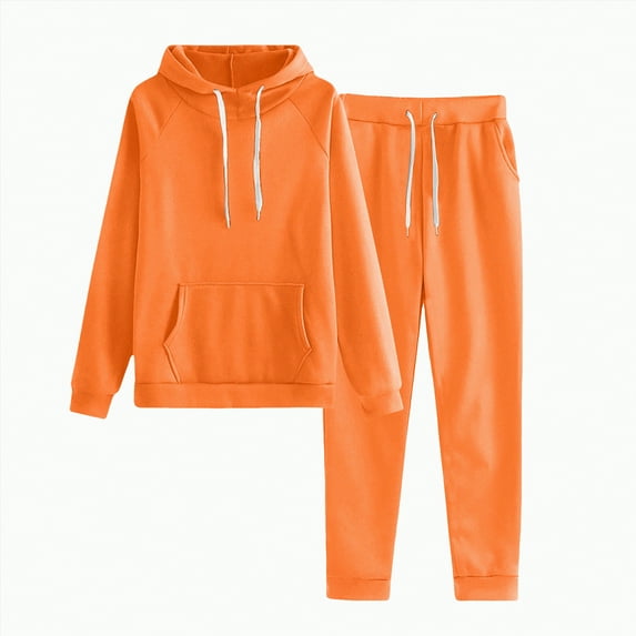 mgoYE Womens 2 Piece Outfits Lounge Hoodie Sweatsuit Sets Sweatshirt Baggy Fall Comfy Sweatpants with Pockets(Orange,L)
