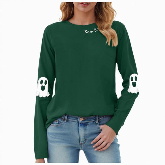 mgoYE Womens Halloween Shirts Graphic T-shirt Casual Crew Neck Long Sleeve Tee Tops
