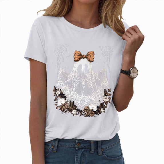 mgoYE Womens Halloween Shirts Graphic T-shirt Casual Crew Neck Short Sleeve Tee Tops
