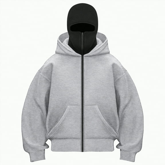 mgoYE Womens Mens Jacket Zip Up Fashion Double Layer Hoodie Hip Hop Outerwear Jacket Y2K Clothing for Men and Women Sweatshirt Men(Light Gray,2XL)