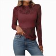 thumbnail image 1 of mgoYE Womens Mesh Long Sleeve Shirts Fashion Clothing Turtle Necks Sheer-Ruched Going Out Tops Fall Summer Outfits Slim Fit Blouses(Red,S), 1 of 9
