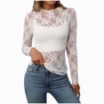 thumbnail image 1 of mgoYE Womens Mesh Long Sleeve Shirts Fashion Clothing Turtle Necks Sheer-Ruched Going Out Tops Fall Summer Outfits Slim Fit Blouses(White,L), 1 of 8