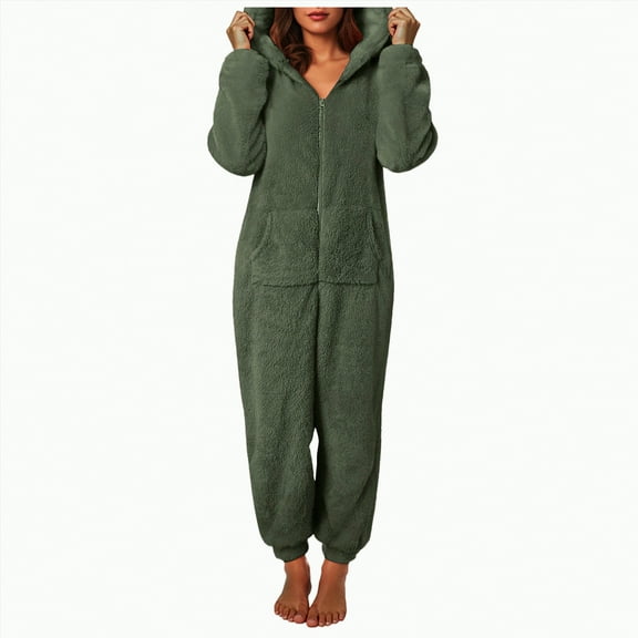 mgoYE Womens Onesies Pajamas One Piece Hooded Adult Pajama Jumpsuit Winter Fuzzy Sleepwear(AG,3XL)
