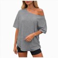 thumbnail image 1 of mgoYE Womens Short Sleeve Tops Off the Shoulder Summer T Shirts Round Neck Casual Fashion Basic Tee T-Shirt Women(Grey,2XL), 1 of 5