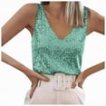 thumbnail image 1 of mgoYE Womens Tank Tops Casual Fashion V Neck Strappy Sequin Sparkle Shimmer Camisole Sleeveless Tanks Tops(Green,2XL), 1 of 9