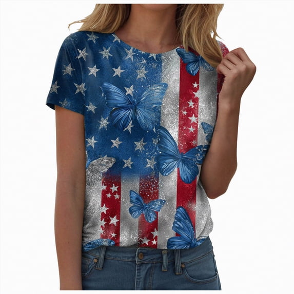 mgoYE XL Grey Shirt for Women 250th Anniversary Flag Tee American Flag Shirts Women 4th of July V-Neck Short Sleeve Patriotic T-Shirt Memorial Day Graphic Tee Independence Day Tops
