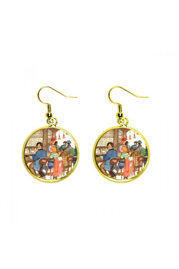 miaoji painting cat restaurant catch rat earring dangle en drop earring jewelry woman