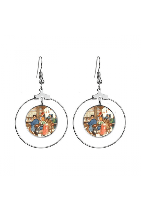 miaoji painting cat restaurant catch rat earrings dangle hoop jewelry drop circle