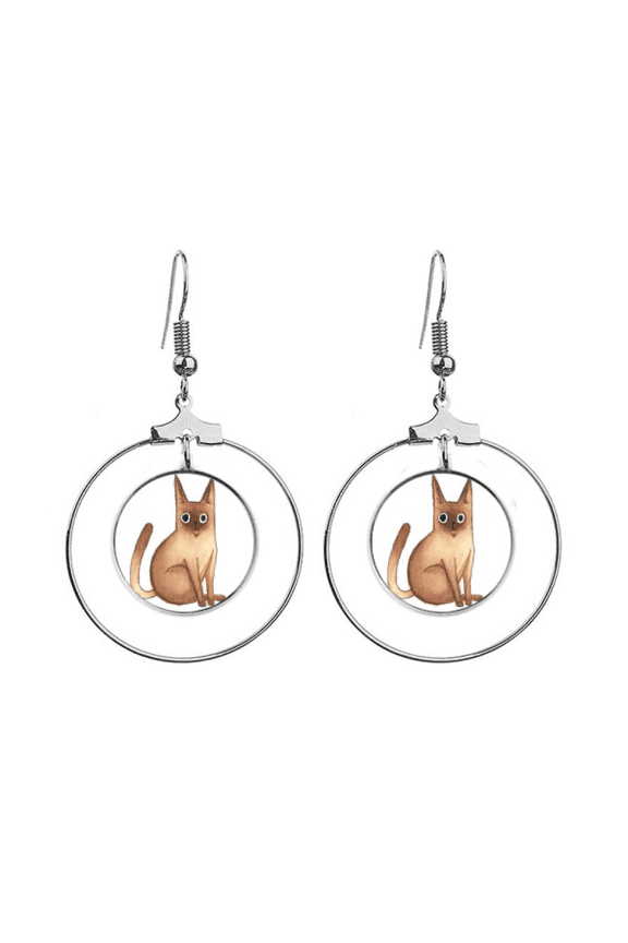 miaoji painting watercolor cat siamese earrings dangle hoop jewelry drop circle