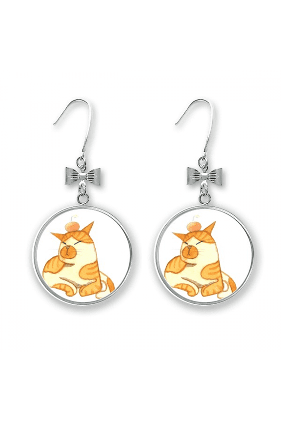 miaoji painting watercolor orange cat bow earrings drop stud pierced hook