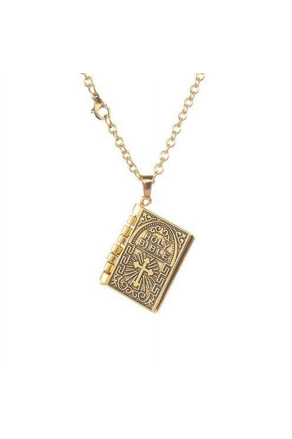 Hip Hop Flip Book Gold Necklace, Pendant Readable Bible Necklace Holy Bible Book Pendant Necklace Prayer Christian Scripture