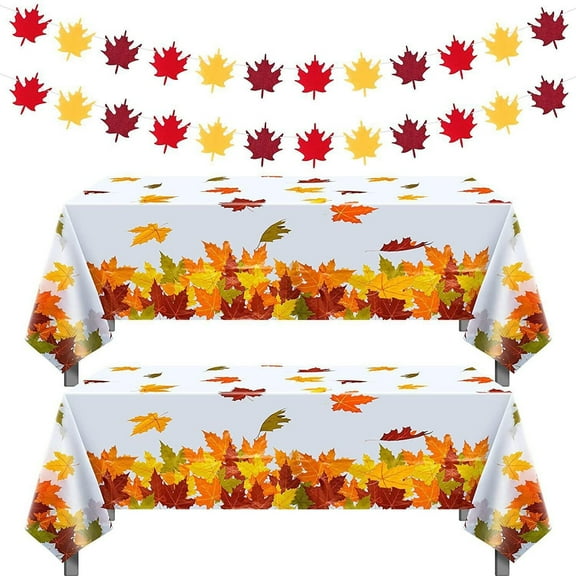 miaomiaoke Plastic Thanksgiving Tablecloth, Disposable Large Table Cover 137*274Cm with Colorful Design, Fall, Maple Leaf Pumpkin, Tablecloth for Dinner Party Holiday Decorations