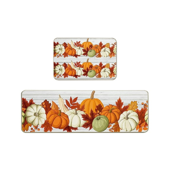 miaomiaoke Pumpkin Fall Kitchen Mats Set of 2, Non Slip Rugs Kitchen Mats for Floor Autumn Home Decor Low-Profile Kitchen Rugs for Floor - 16X24 and 16X48 Inch