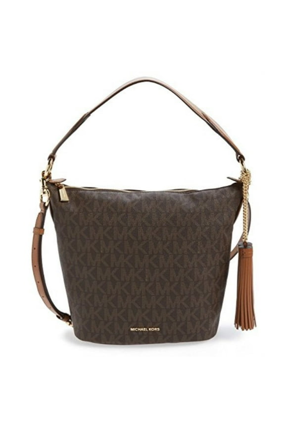 elana brown medium mk signature pvc faux leather shoulder bag