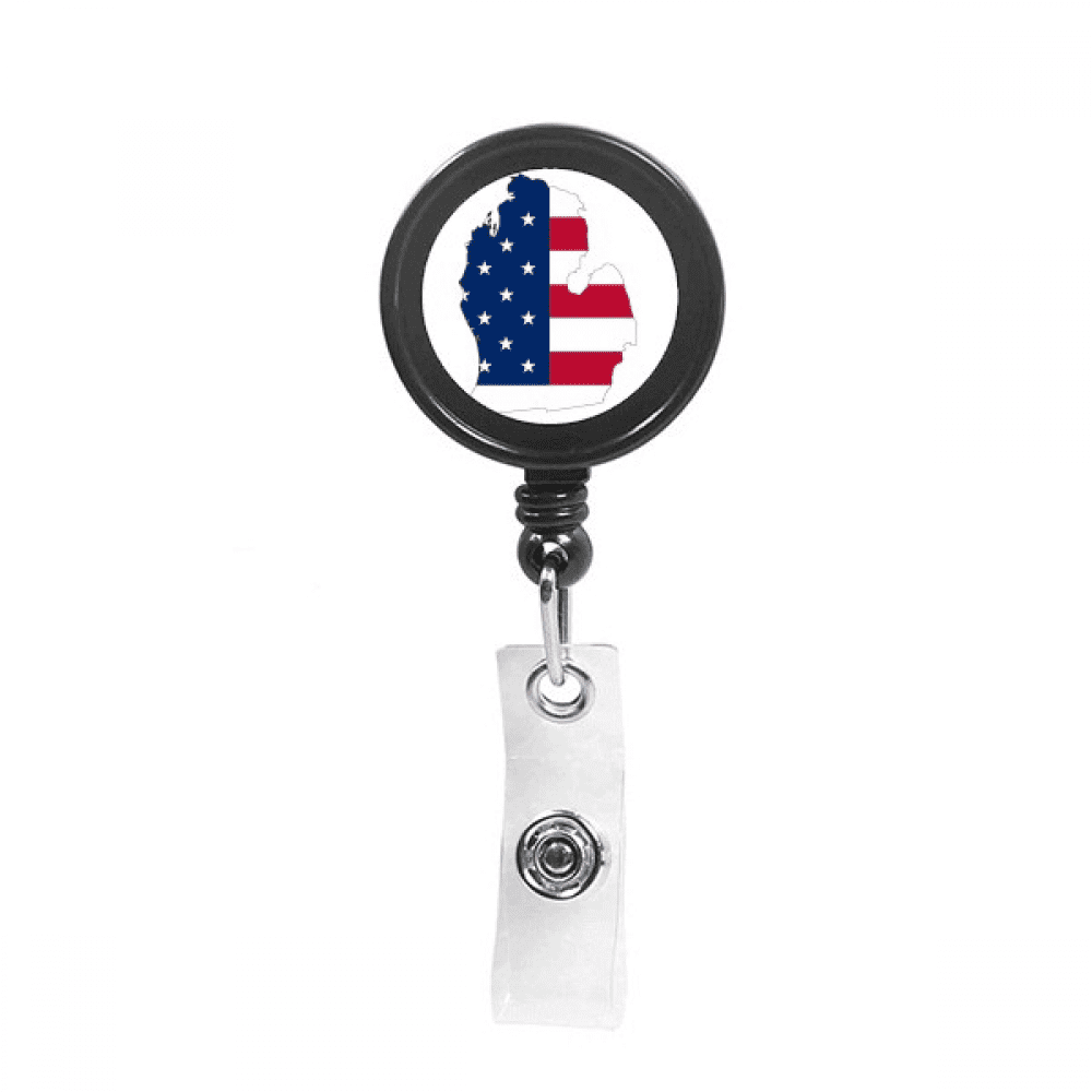 michigan ameusa map stars tripes flag Retractable Keychain Badge Holder ID Badge