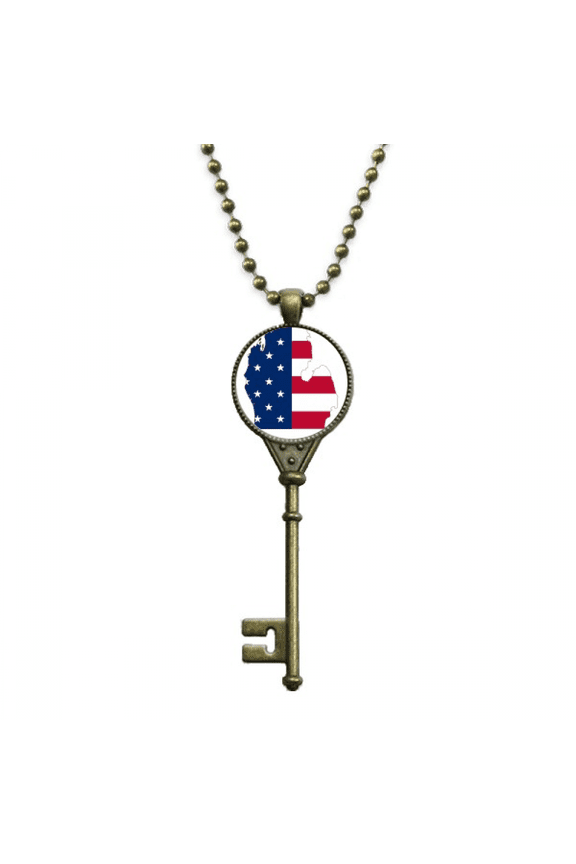 michigan ameusa map stars tripes flag key necklace pendant tray embellished chain