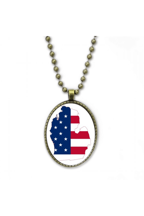 michigan ameusa map stars tripes flag necklace vintage chain bead pendant jewelry collection