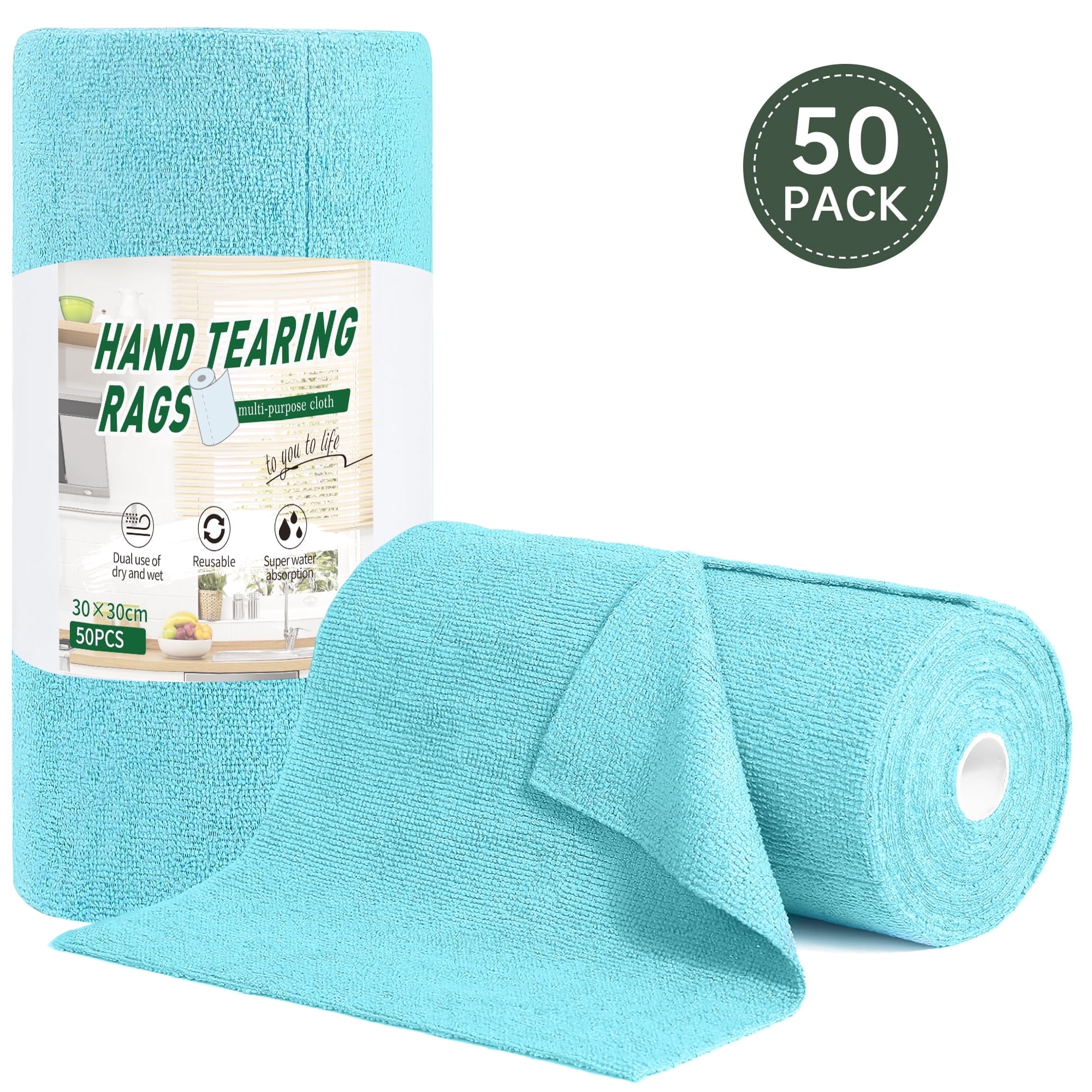 50 Packs Microfiber Cleaning Cloth Roll, Tear Away Microfiber Towels, 11.8" x 11.8", Reusable Washable Scratch Free Cleaning Supplies, Ultra Absorbent Dish Rags for Car Home Garage Shop