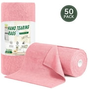 50 Packs Microfiber Cleaning Cloth Roll, Tear Away Microfiber Towels, 11.8" x 11.8", Reusable Washable Scratch Free Cleaning Supplies, Ultra Absorbent Dish Rags for Car Home Garage Shop, Pink
