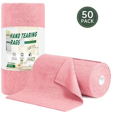 50 Packs Microfiber Cleaning Cloth Roll, Tear Away Microfiber Towels, 11.8" x 11.8", Reusable Washable Scratch Free Cleaning Supplies, Ultra Absorbent Dish Rags for Car Home Garage Shop, Pink