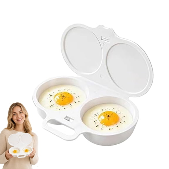 Microwave Egg Poacher Cooker, 2-Egg Poached Egg Maker, BPA-Free Quick Breakfast Tool (White)