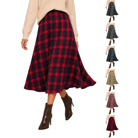 midi skirt Zaewscy Women's Classic Plaid Elastic Waist A‑Line Midi Skirt, Casual Flowy Swing Mid‑Length Skirt Red XXL