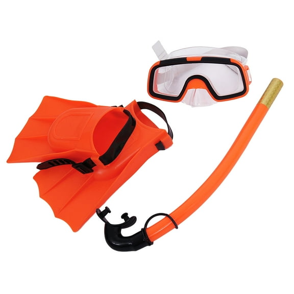mightlink Wide Vision Orange Snorkeling Goggles & Snorkel Swim Fins for Underwater Diving