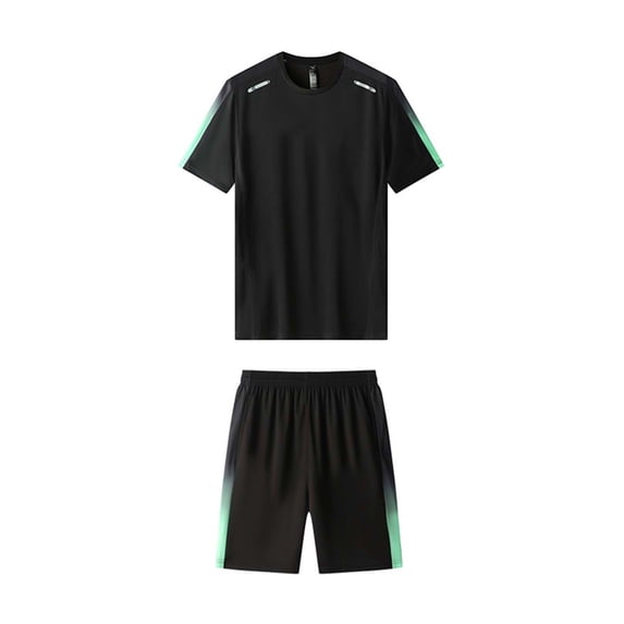 mihongmao 2 Piece Lounge Set Men Casual Fashion Round Neck Sports and Fitness Running Short Sleeve Drawstring Waist Short Pants Sets Green XL