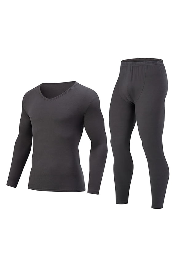 2 Piece Sets for Men Dressy Mens Solid Color Warm Thermal Underwear Set with Breathable Long Johns Long-Sleeve Round Neck Sports Suit Dark Gray XL