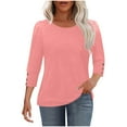 thumbnail image 1 of mihongmao 2025 Black * Friday and Cyber * Monday Women' Fashionable Solid Color Round Neck With Three-quarter Sleeves And Loose 3/4 Sleeves T-shirt Pink M, 1 of 9
