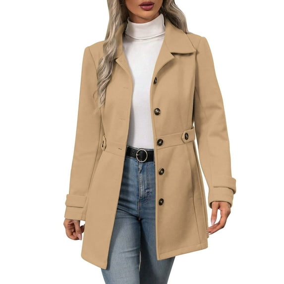 mihongmao 2025 Black * Friday and Cyber * Monday Fashion Women's Solid Color Casual Long Sleeve Slim Blouse Outwear Jackets Khaki S