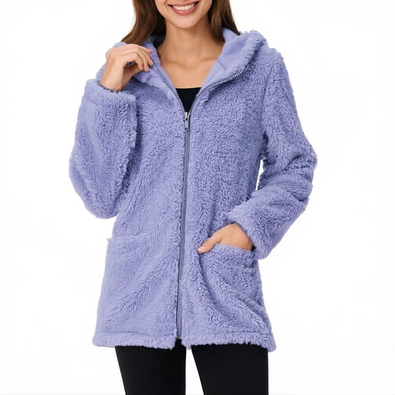 mihongmao 2026 Black * Friday and Cyber * Monday Fashion Womens Warm Faux Coat Jacket Winter Zipper Solid Long Sleeve Outerwear Purple XXXL
