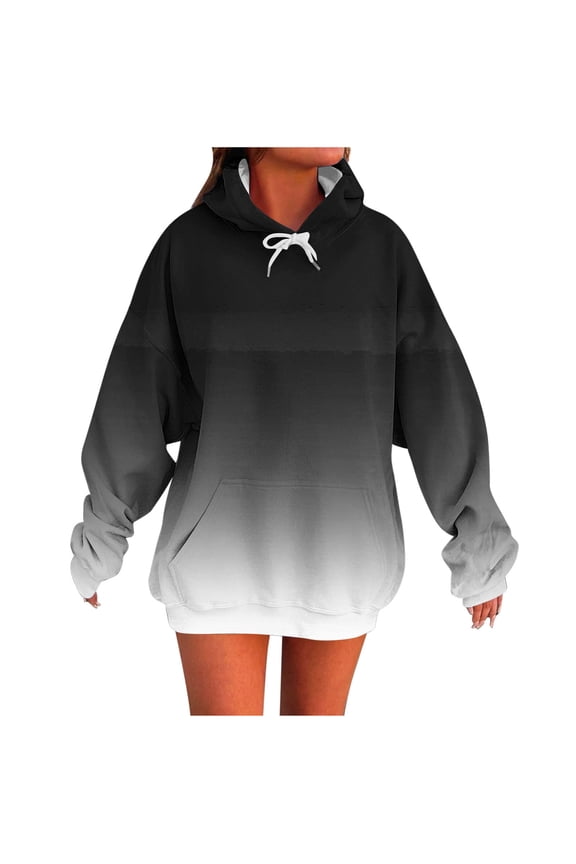 2025 Black * Friday and Cyber * Monday Women's Fashion Casual Ladies Printed Long Sleeve Tops Blouse Hooded Sweatshirts Black S