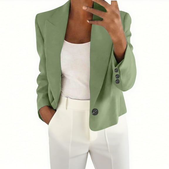 mihongmao 2025 Black * Friday and Cyber * Monday Women‘s’ Solid Color Long Sleeve Jackets Business Casual Cardigan Fashion Blazer Suit Coat Green S