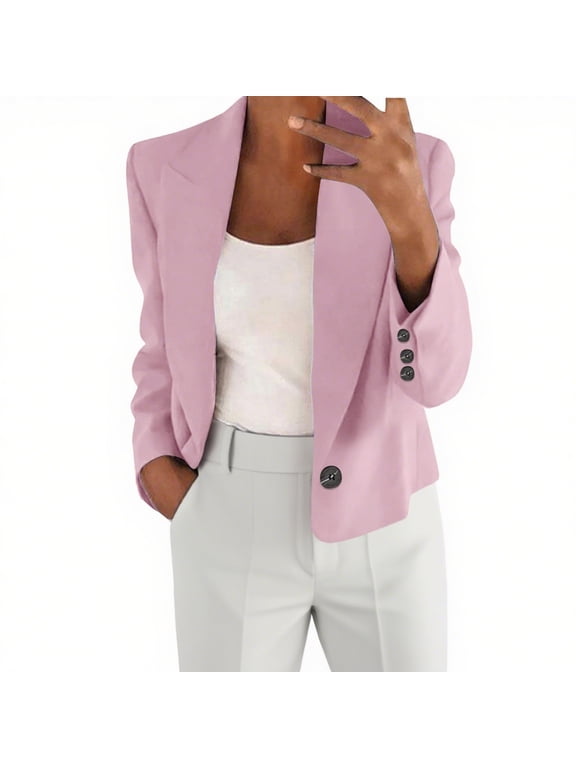 2025 Black * Friday and Cyber * Monday Women‘s’ Solid Color Long Sleeve Jackets Business Casual Cardigan Fashion Blazer Suit Coat Pink S