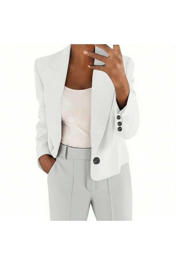 2025 Black * Friday and Cyber * Monday Women‘s’ Solid Color Long Sleeve Jackets Business Casual Cardigan Fashion Blazer Suit Coat White S