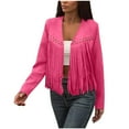 thumbnail image 1 of mihongmao 2025 Black * Friday and Cyber * Monday Women's Solid Color Long Sleeves Deer Velvet Tassel Jacket Tops Hot Pink XL, 1 of 9